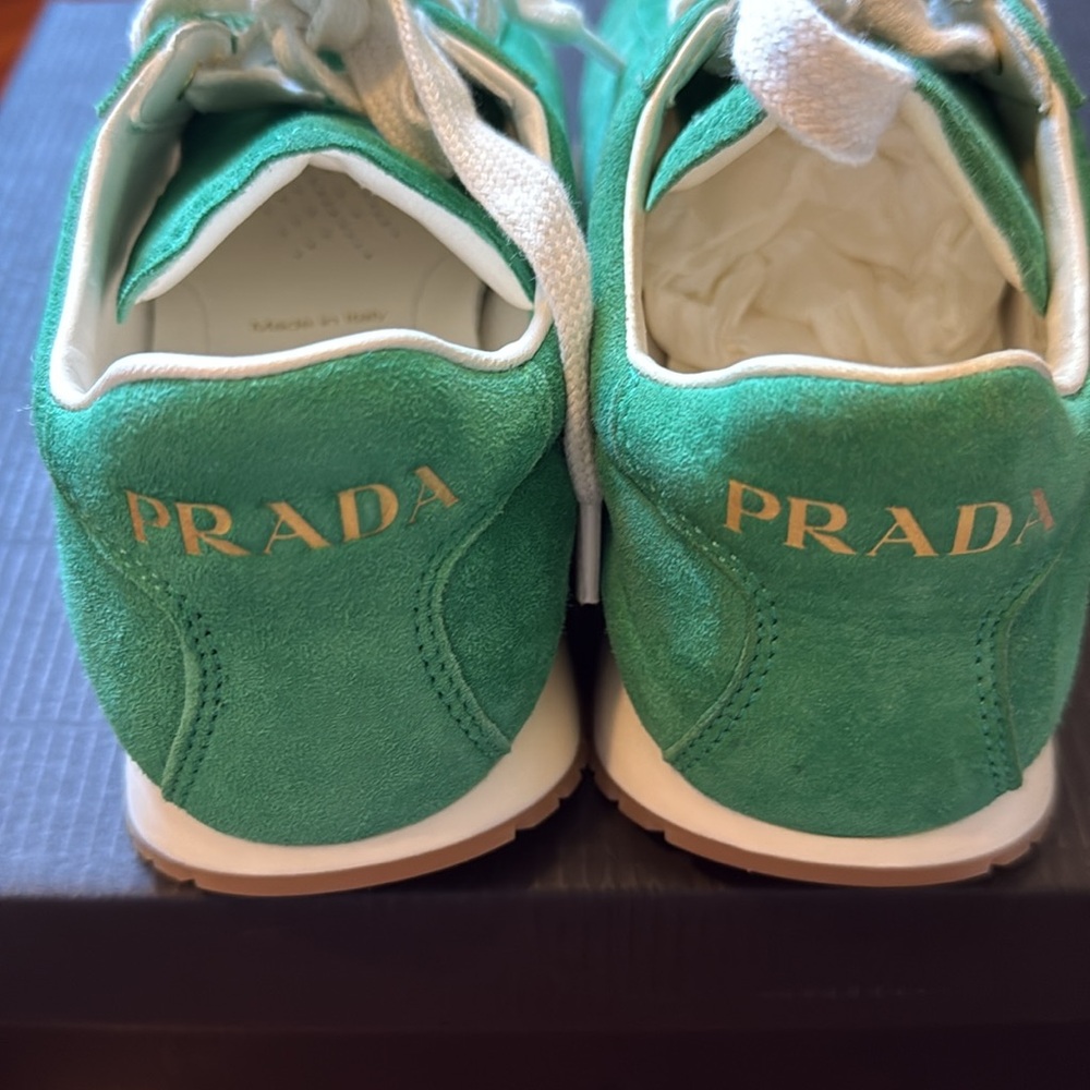 Prada Green Suede Sneakers with White Laces - Picture 4 of 11